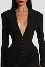 Flowering Girl Women Amelia v-Neck Ruched Blazer Mini Dress In Black