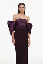xaviera Off-Shoulder Pleated Satin Maxi Dress - dark purple