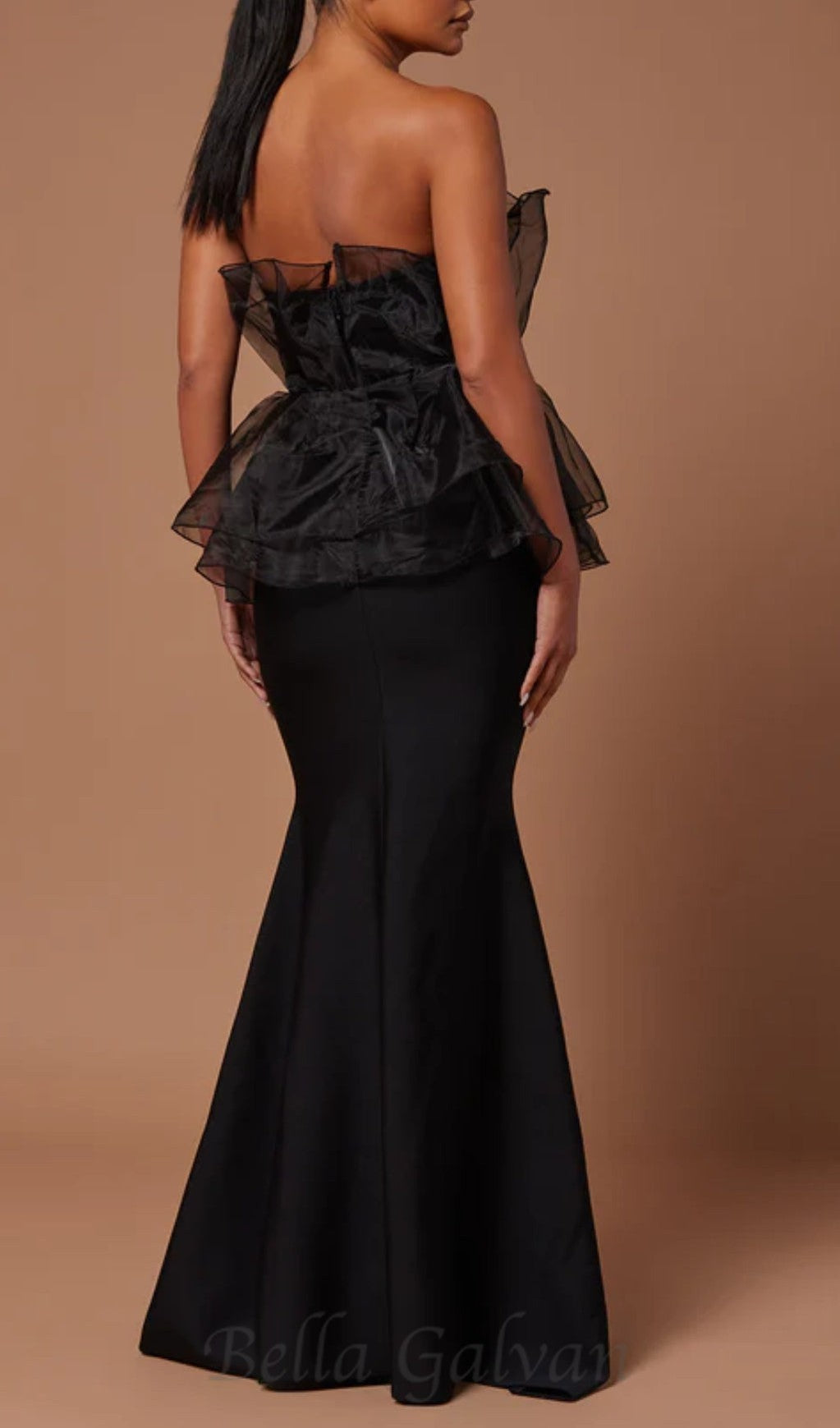 Flowering Girl Women cedrica strapless mesh maxi bandage dress in black