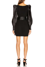 Octavia Black Square Neck Satin Mini Dress With Belt