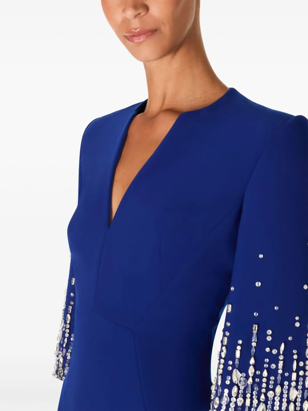 Flowering Girl Women biela v-neck crystal-embellished midi dress in blue