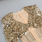 Flowering Girl Women sequin long sleeve maxi dress in gold