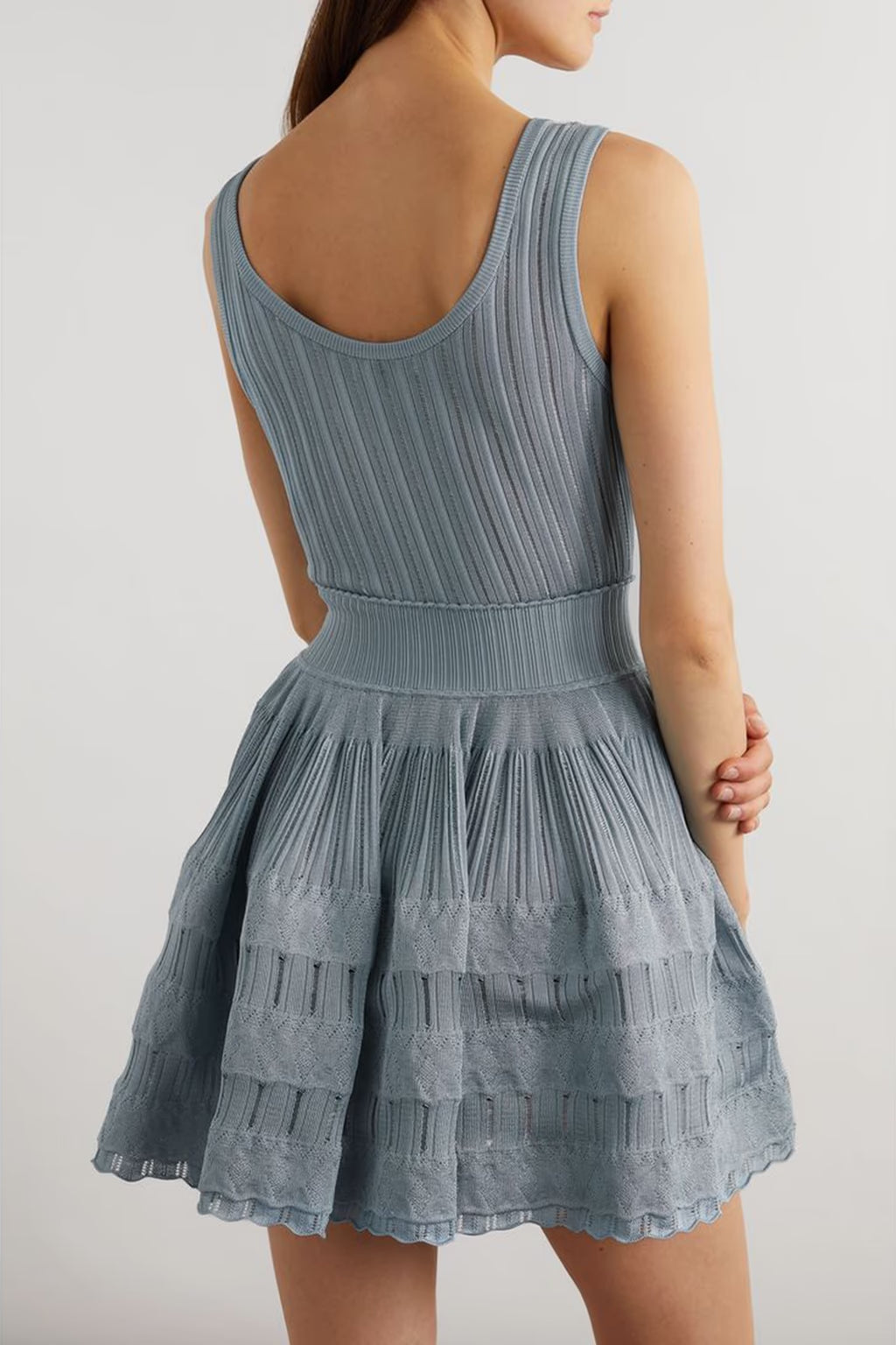 Flowering Girl Women Ribbed Pointelle Knit Mini Dress In Blue