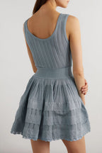 Flowering Girl Women Ribbed Pointelle Knit Mini Dress In Blue