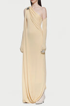 Flowering Girl Women Xaviera One-Shoulder Pleated Backless Maxi Dress In Yellow