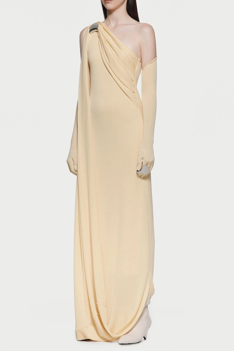 Flowering Girl Women Xaviera One-Shoulder Pleated Backless Maxi Dress In Yellow