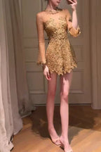 Sheer Lace Long Sleeve Skort Romper