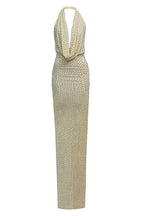Stephanie Beading Embellished Halter Backless Maxi Dress In Butter