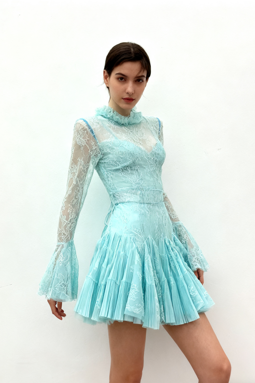 Flowering Girl Women Blue Embroidered Flared Mini Dress
