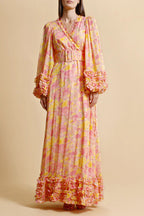 Flowering Girl Women chiffon ruffled wrap maxi dress in orange