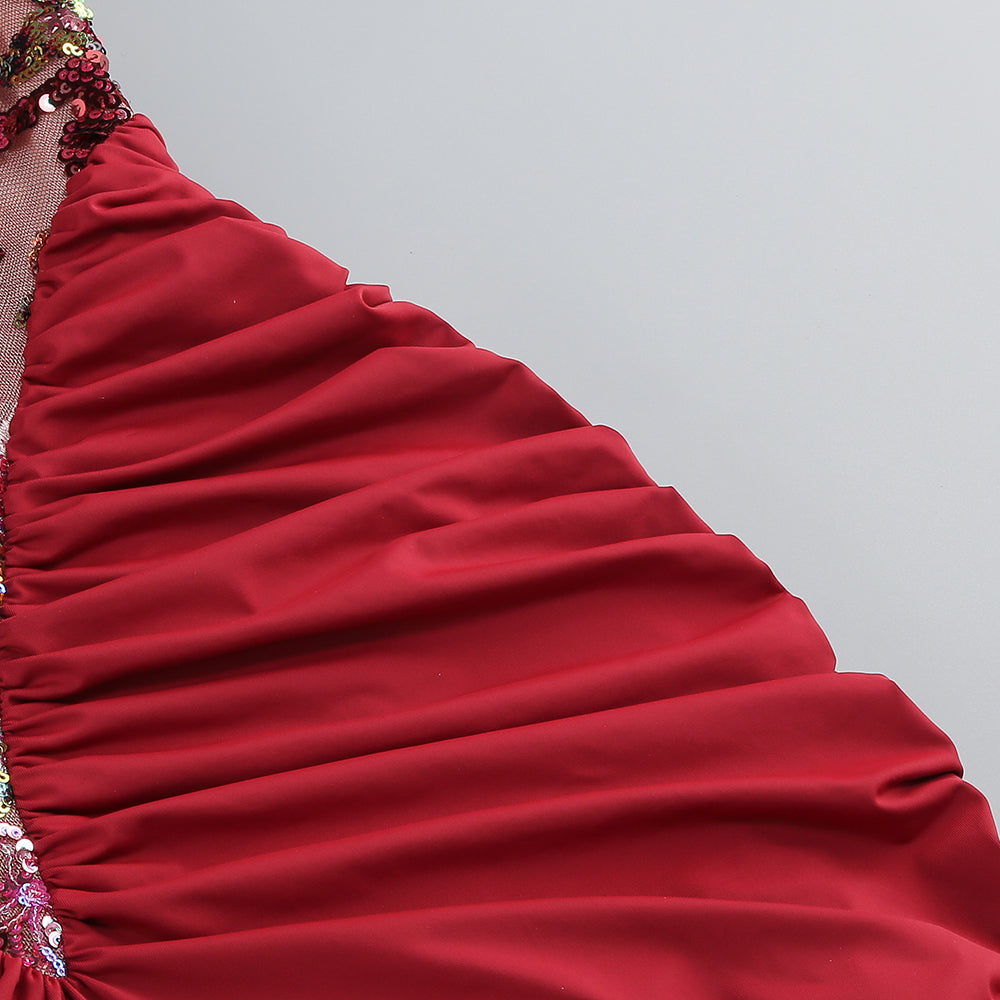 Flowering Girl Women tracy sequin embroidery halter maxi dress in red