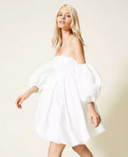 Flowering Girl Women puff sleeve duchesse mini dress in white