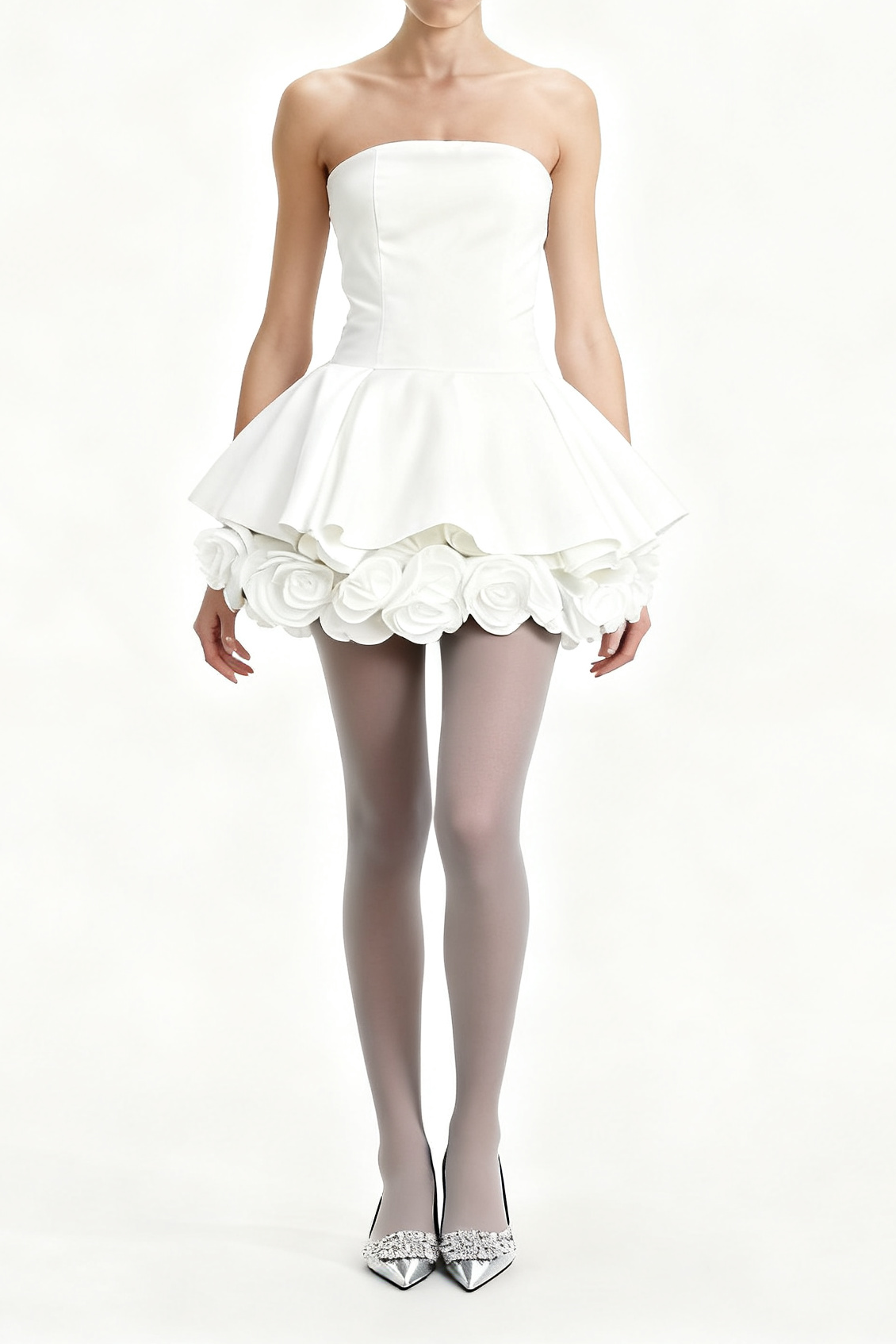 Lucie White Petal-Layered Strapless Corset Mini Dress