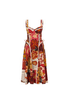Flowering Girl Women pandora Spaghetti strap lace linen patchwork midi dress