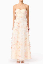 Flowering Girl Women Off-Shoulder Embroidered Maxi Dress In Apricot