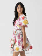 Flowering Girl Women vanessa puff sleeve collage fleur mini dress