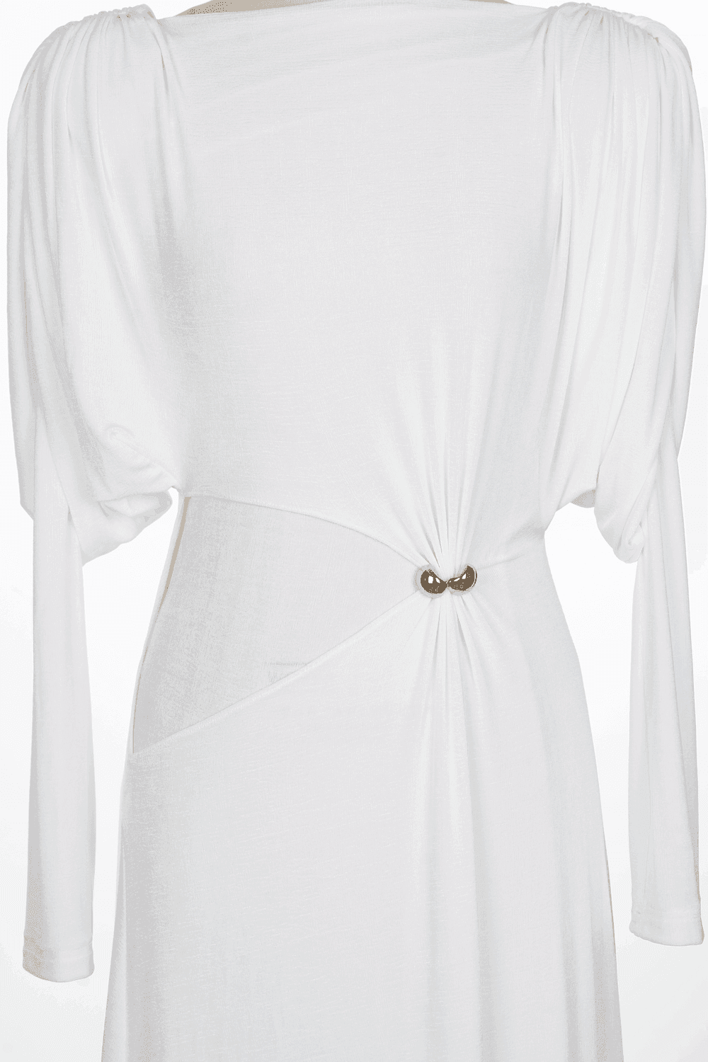 Flowering Girl Women white straight boat neck knitted fabric maxi dress