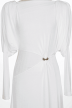 Flowering Girl Women white straight boat neck knitted fabric maxi dress