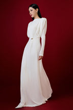 Flowering Girl Women white straight boat neck knitted fabric maxi dress