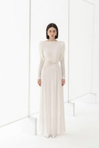 Flowering Girl Women white straight boat neck knitted fabric maxi dress