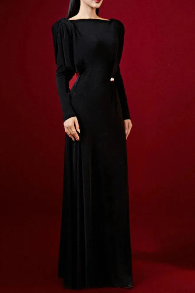 beryl pleated Knitted Fabric Maxi Dress in black