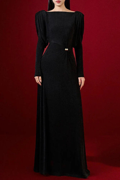 Flowering Girl Women beryl pleated Knitted Fabric Maxi Dress in black