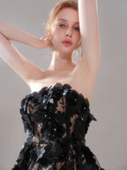Flowering Girl Women anna crystal floral embroidery midi dress in black