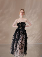 Flowering Girl Women anna crystal floral embroidery midi dress in black