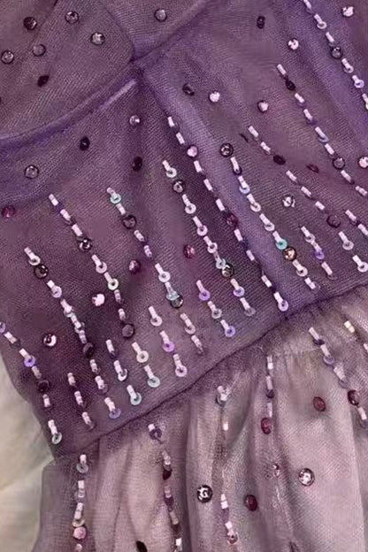 embellished tulle corset maxi dress in purple