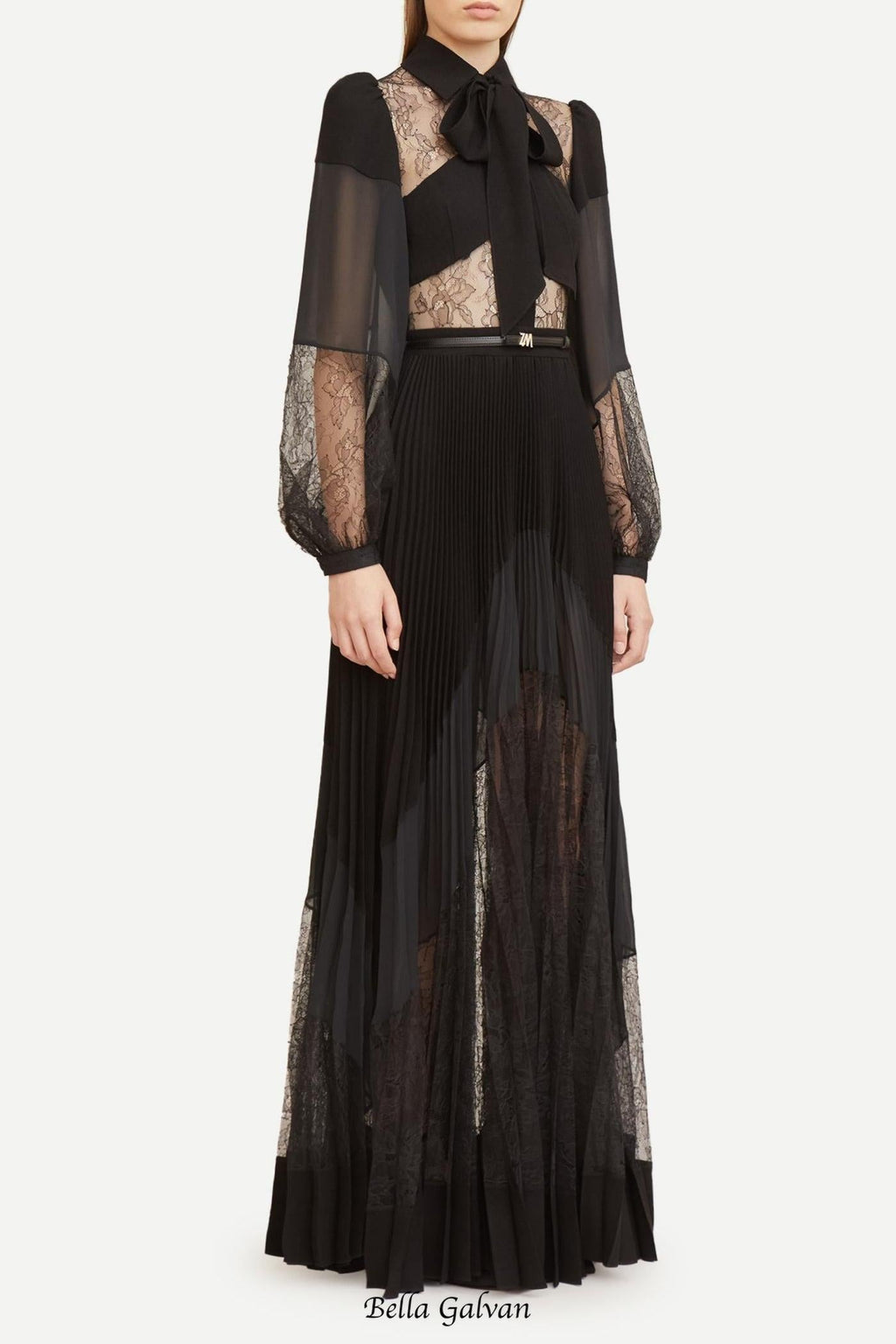 Flowering Girl Women simona lace splice Pleated maxi Dress in black