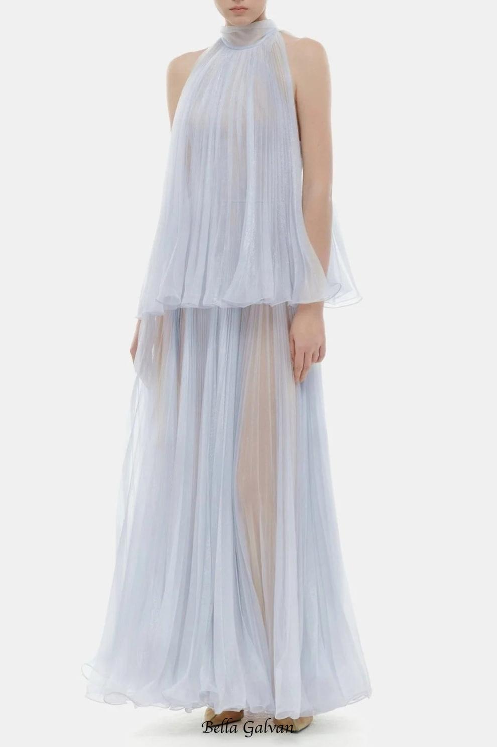 belinda Violet Pleated tulle sleeveless maxi Dress
