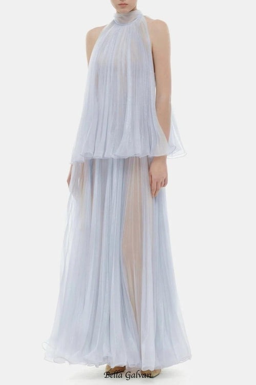 belinda Violet Pleated tulle sleeveless maxi Dress