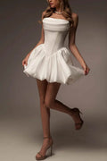 Gloria White A-Line Satin Strapless Mini Dress