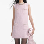 Flowering Girl Women boucle pearl trim mini dress in pink
