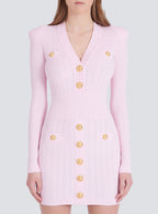 vicky v-neck button-detail ribbed mini dress in pink