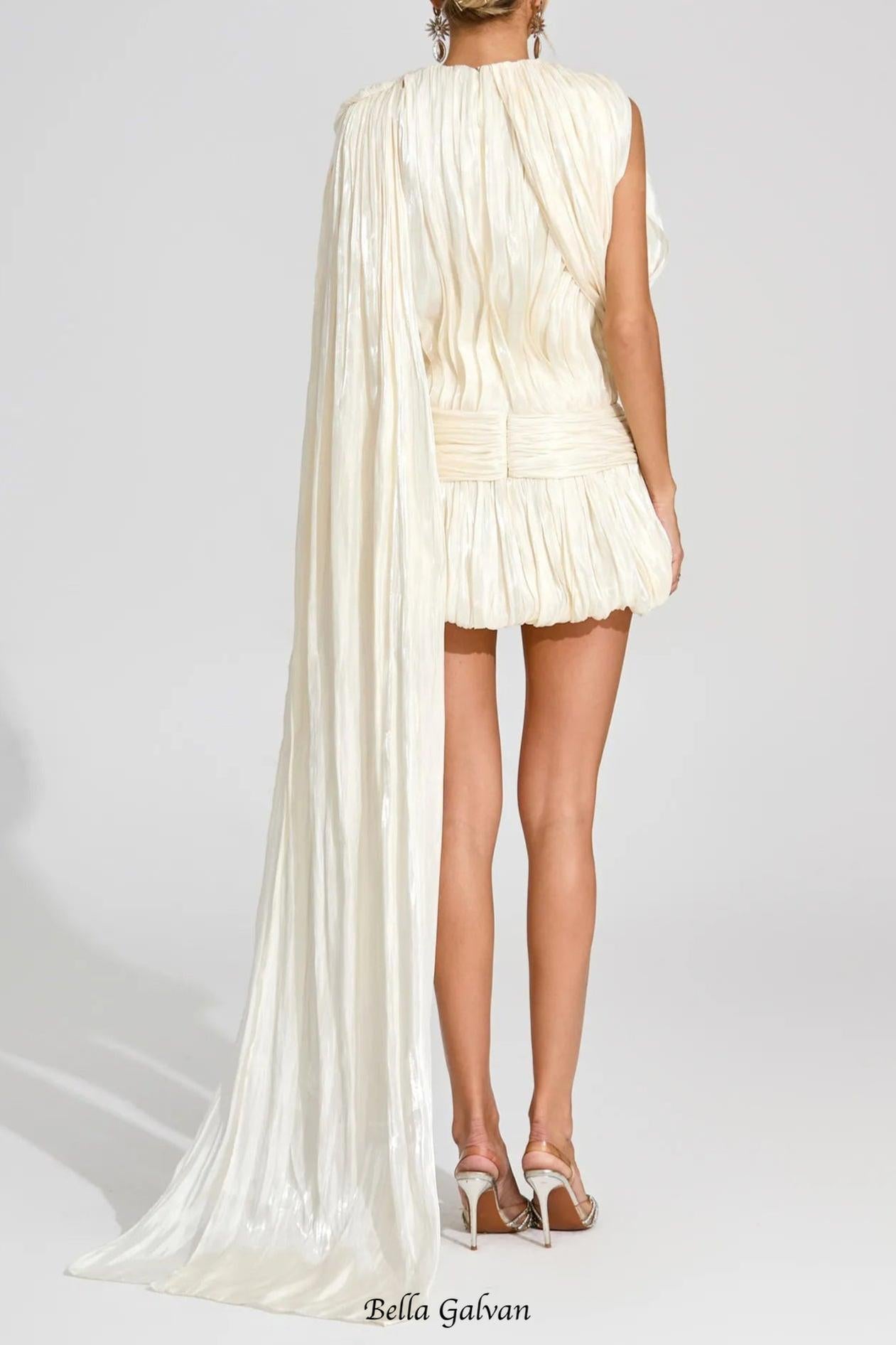 cornelia Apricot pleated Draped Mini Dress