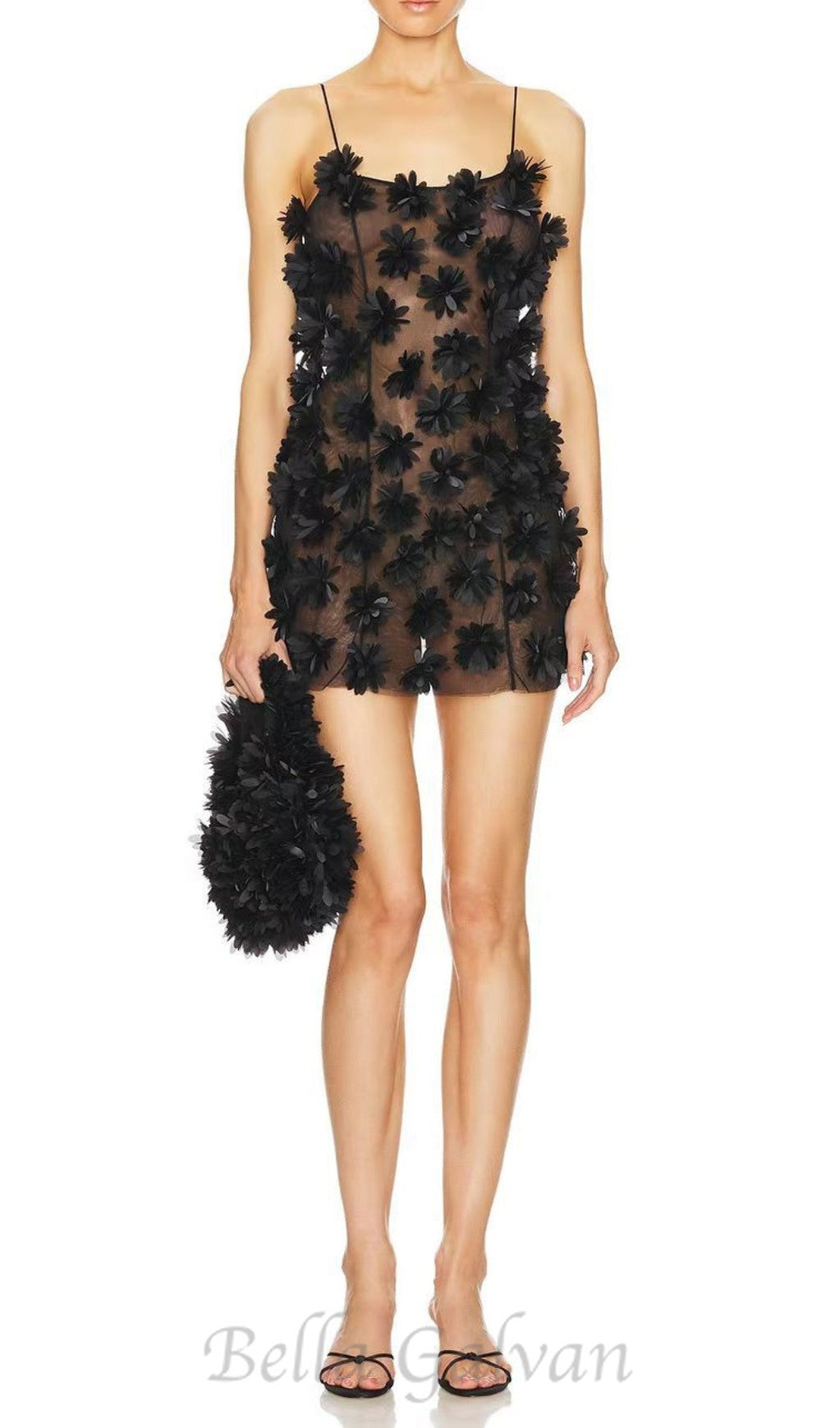 Flowering Girl Women flower embellished Mini Dress in black