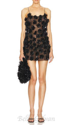 Flowering Girl Women flower embellished Mini Dress in black