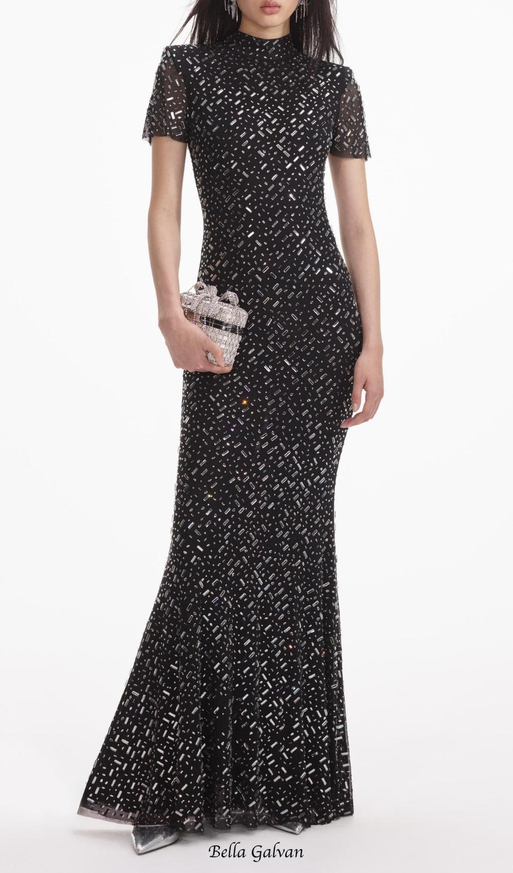 Flowering Girl Women tiffany Crystal embellished Maxi Dress in black