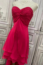 Red Strapless Chiffon High-Low Evening Dress