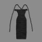 Flowering Girl Women cara black off-shoulder ruched bodycon maxi dress with rope embellished