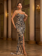 Spaghetti Black Split Maxi Sequin Dress