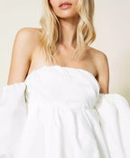 Flowering Girl Women puff sleeve duchesse mini dress in white