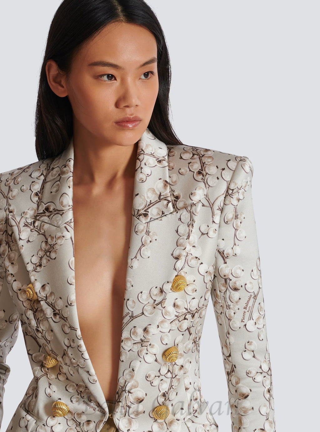 Flowering Girl Women 6-button satin jacket with Redcurrant print