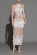 pandora Sleeveless Beaded Tassel Sequin Bandage maxi Dress - Khaki