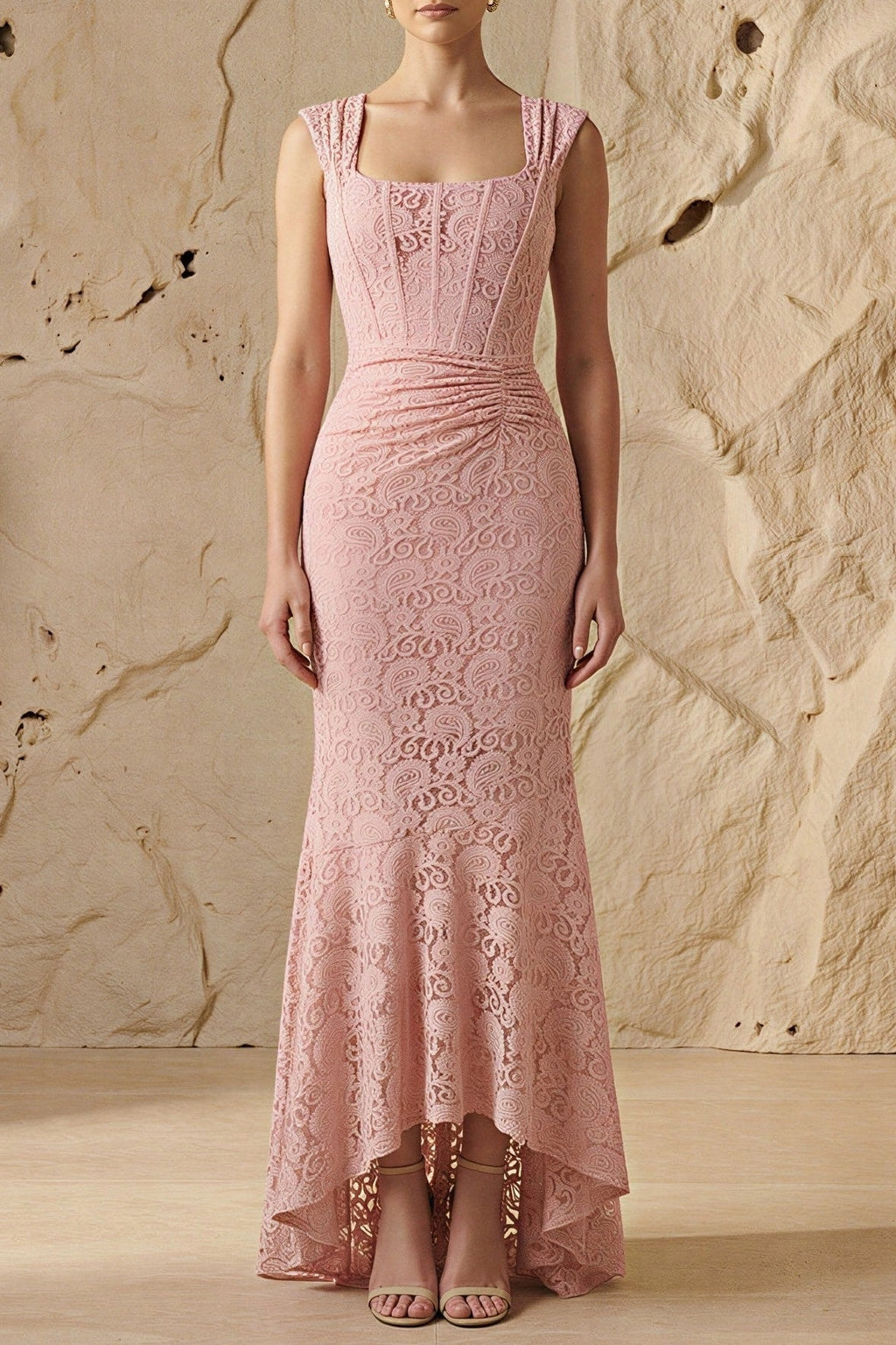 Flowering Girl Women vivien Lace Gathering Maxi Dress - pink