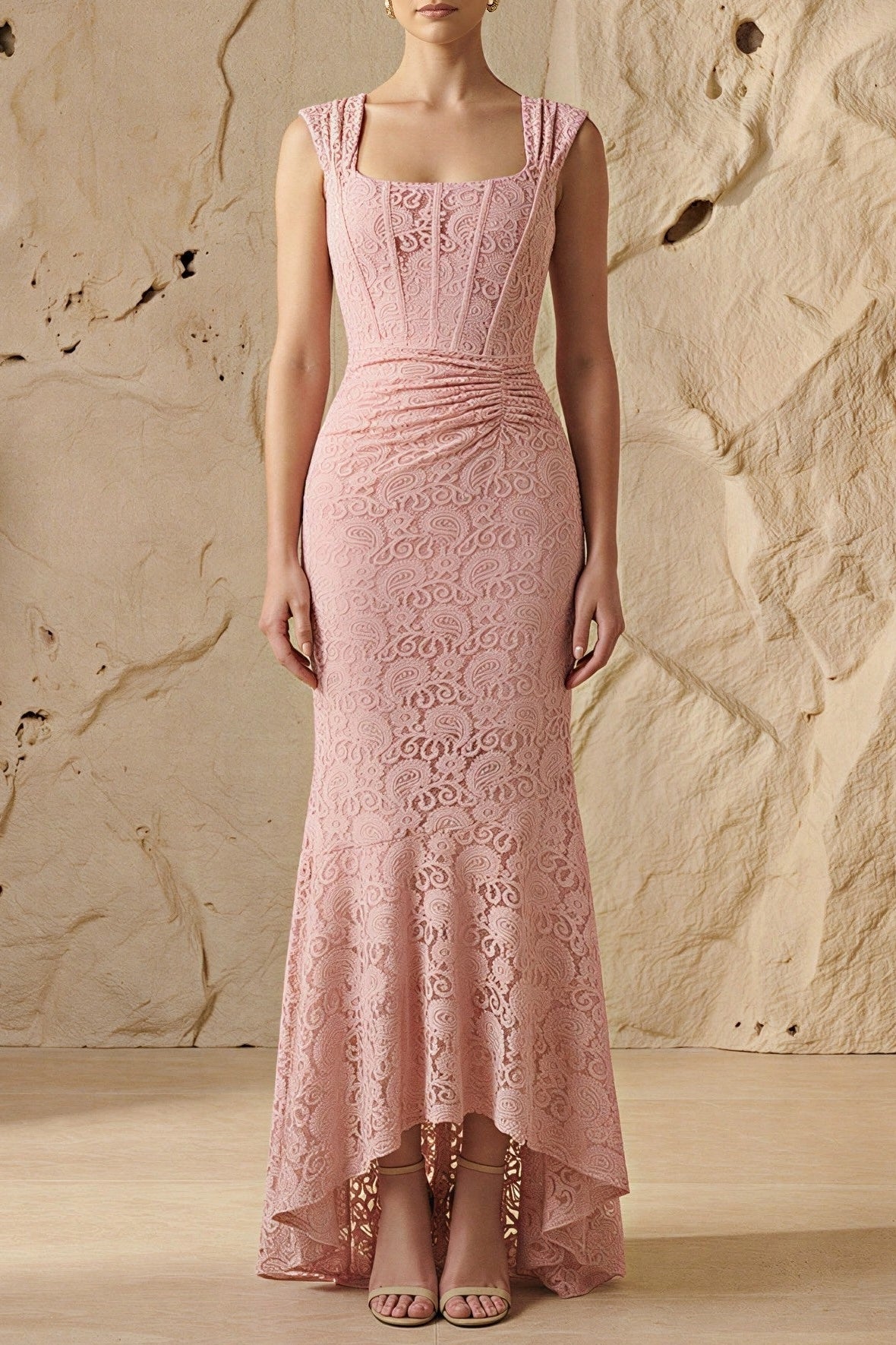 Flowering Girl Women vivien Lace Gathering Maxi Dress - pink
