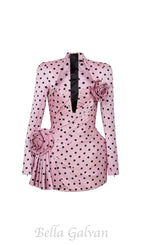 Flowering Girl Women Polka Dots short printed dress in pink