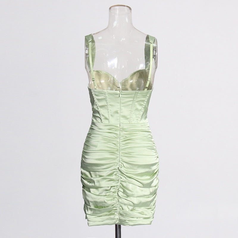 Flowering Girl Women CUSI CORSET RUCHED MINI DRESS IN GREEN