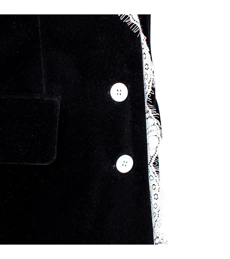 Flowering Girl Women lace-neck velvet blazer in black